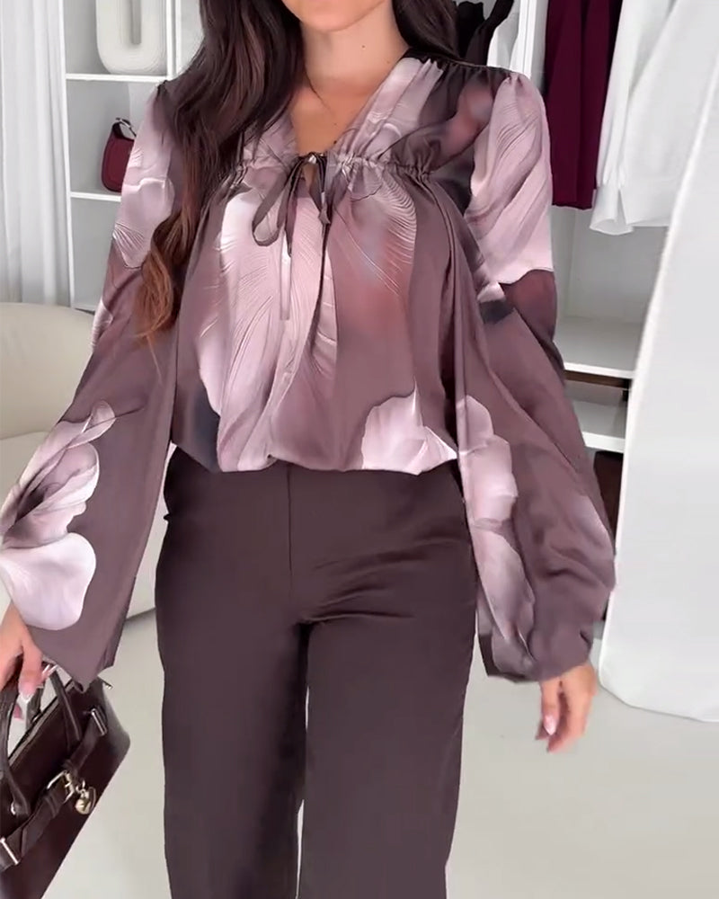 Blouse Tendance À Manches Longues Ample Et Imprimée