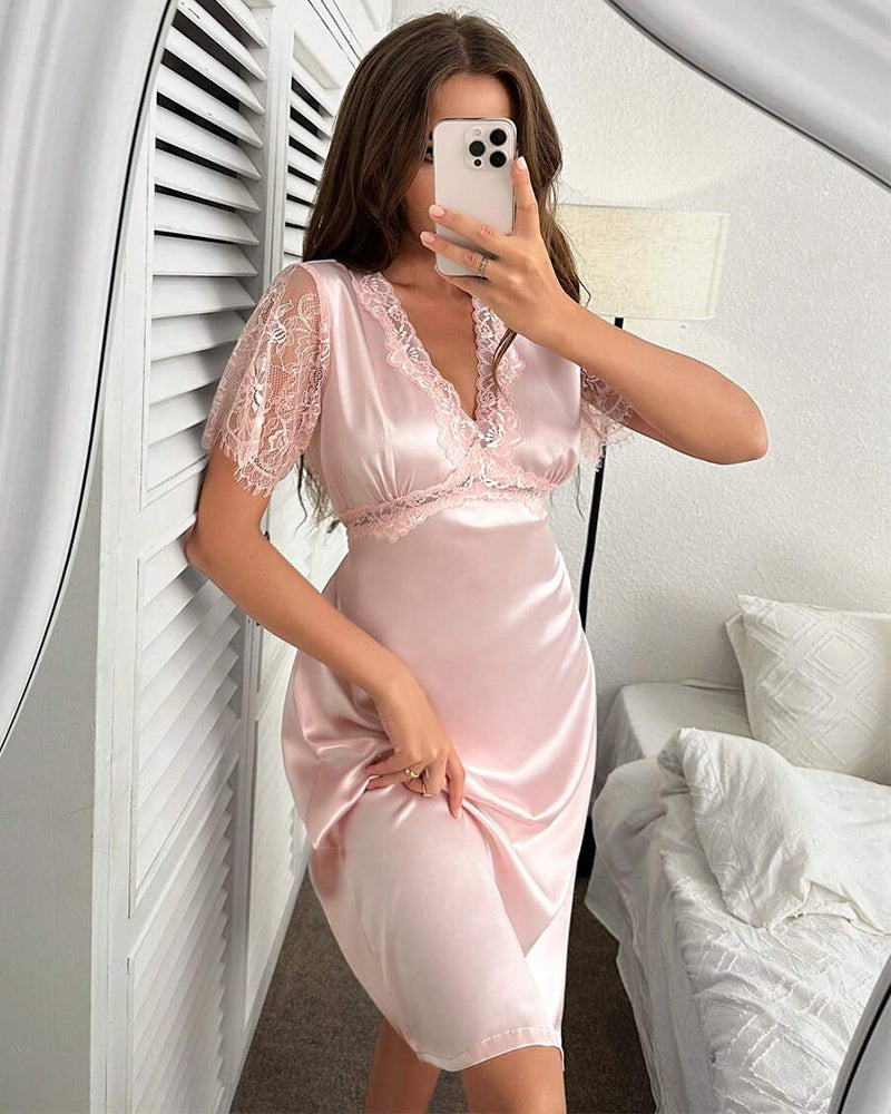 Chemise De Nuit Sexy En Dentelle Rembourrée