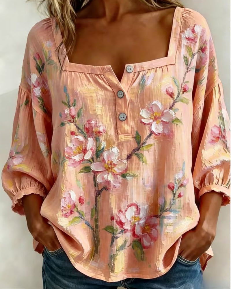 Blouse Imprimé Floral Col Carré