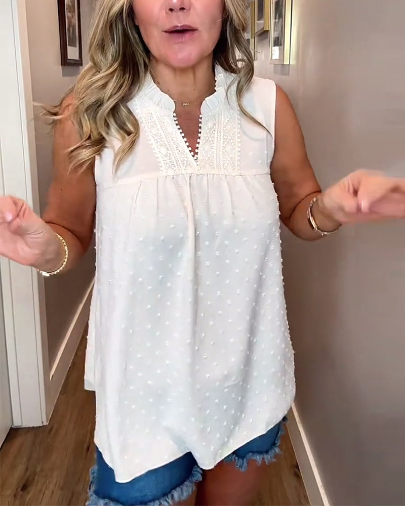 Débardeur Col V Dentelle Patchwork Sans Manches