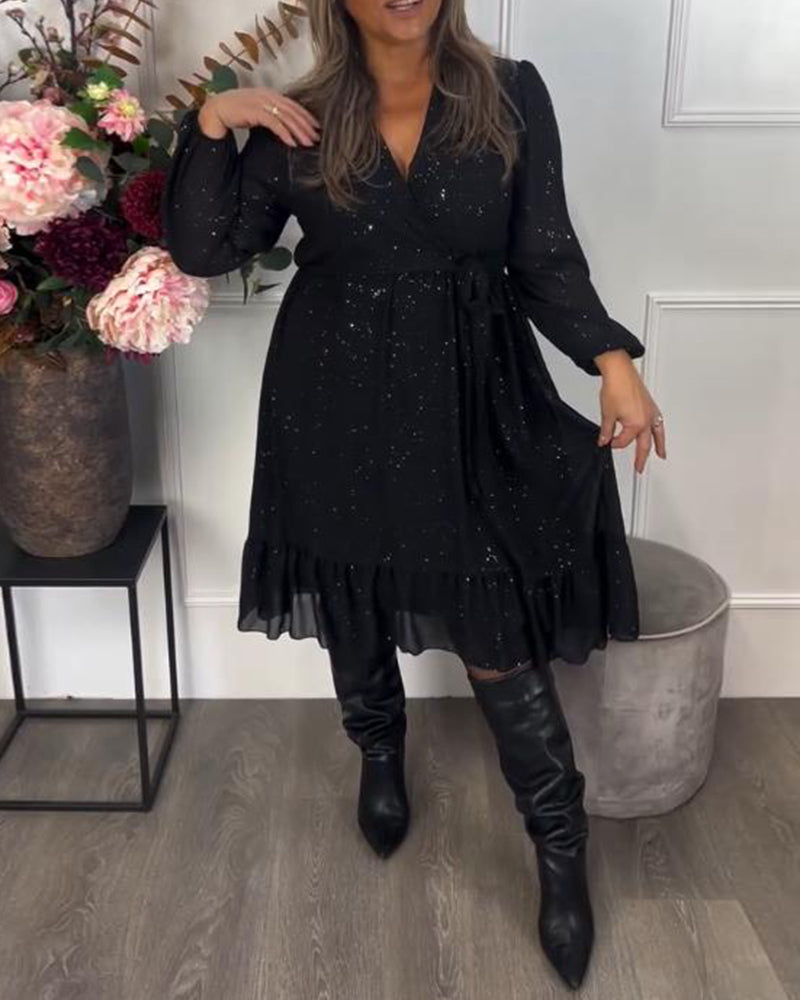 Robe Avec Design à Col V, Détail de Ceinture à Noeud Et Tissu Iridescent