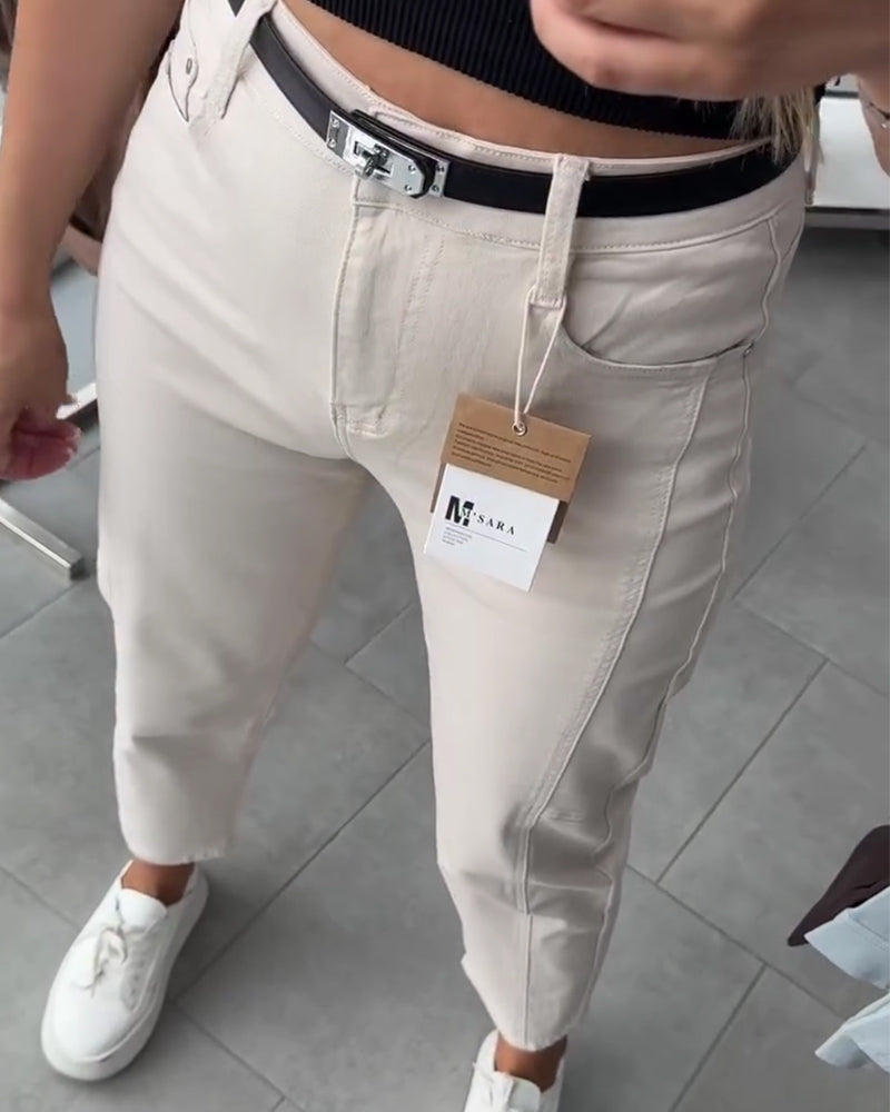 Pantalon Taille Haute Décontracté Jambe Droite