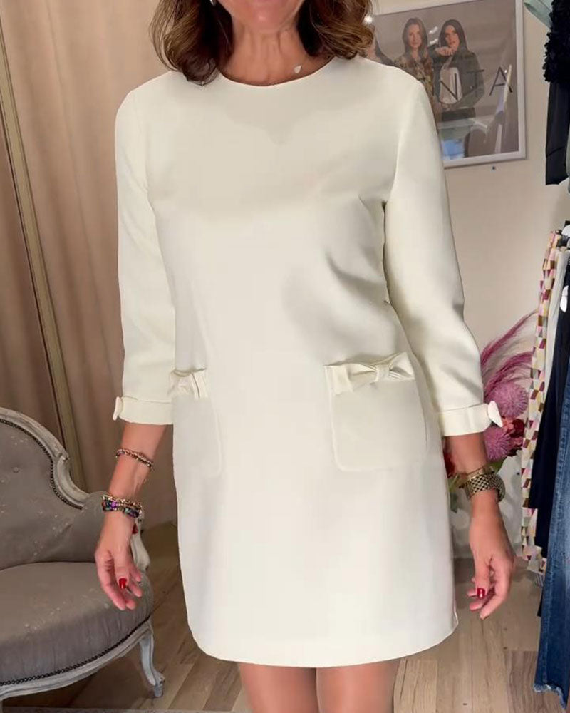 Robe élégante droite à nœud de couleur unie