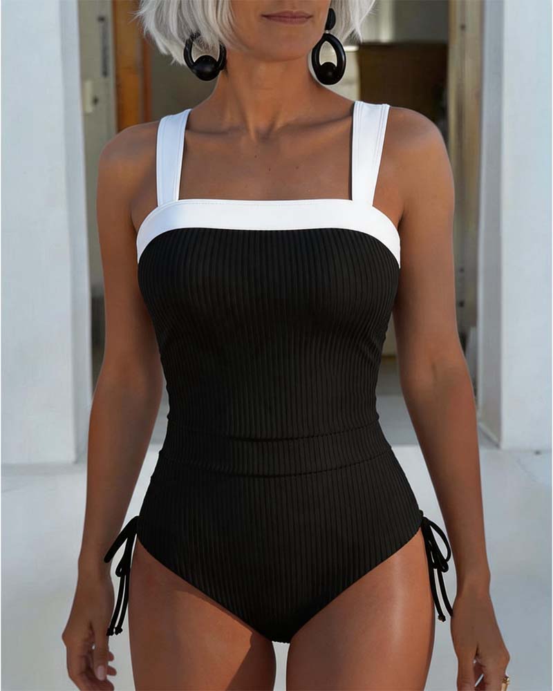 Une-Pièce Rayure Verticale Bloc De Couleur Attache