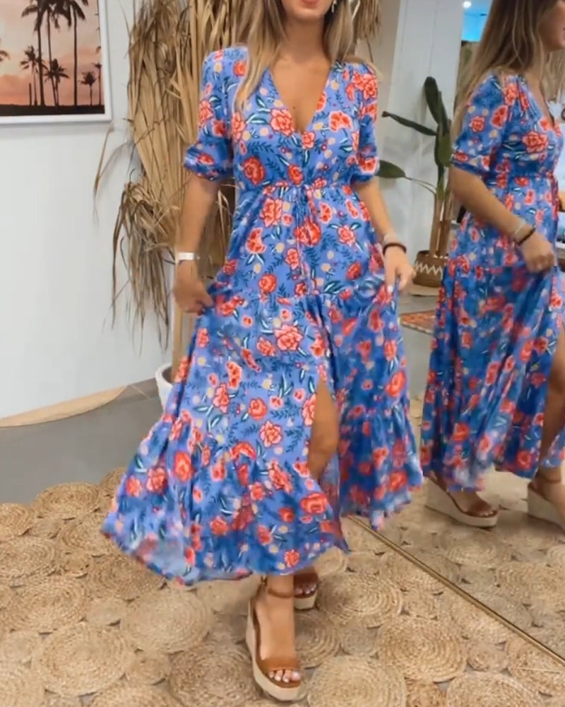 Robe à imprimé roses et fentes