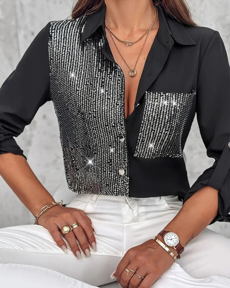 Chemise De Mode À Manches Longues À Paillettes