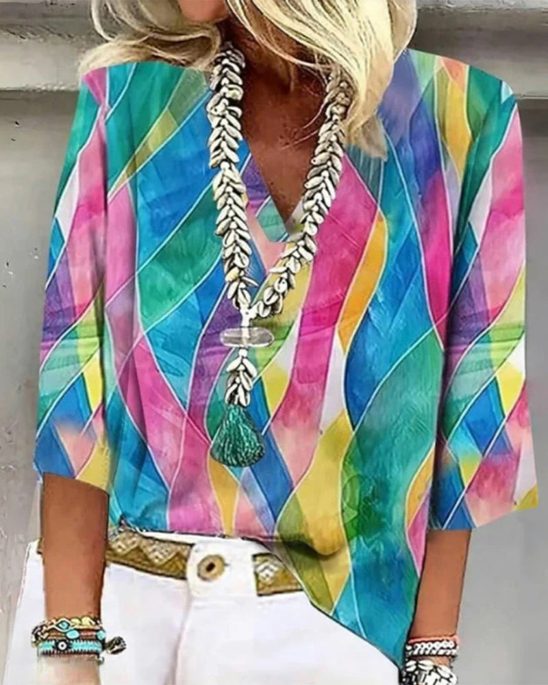 Blouse Col V Couleur Contrastée