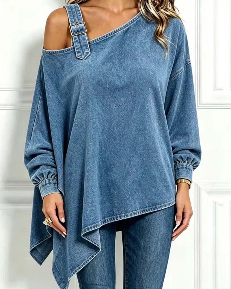 Blouse Off-Épaule Irrégulière Décontractée