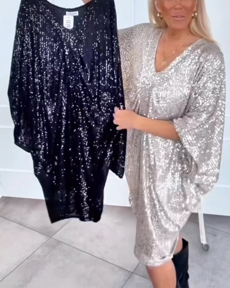 Robe Large À Col En V Et Manches Chauve-Souris