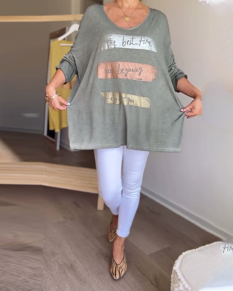 Haut lettre à manches longues et col rond