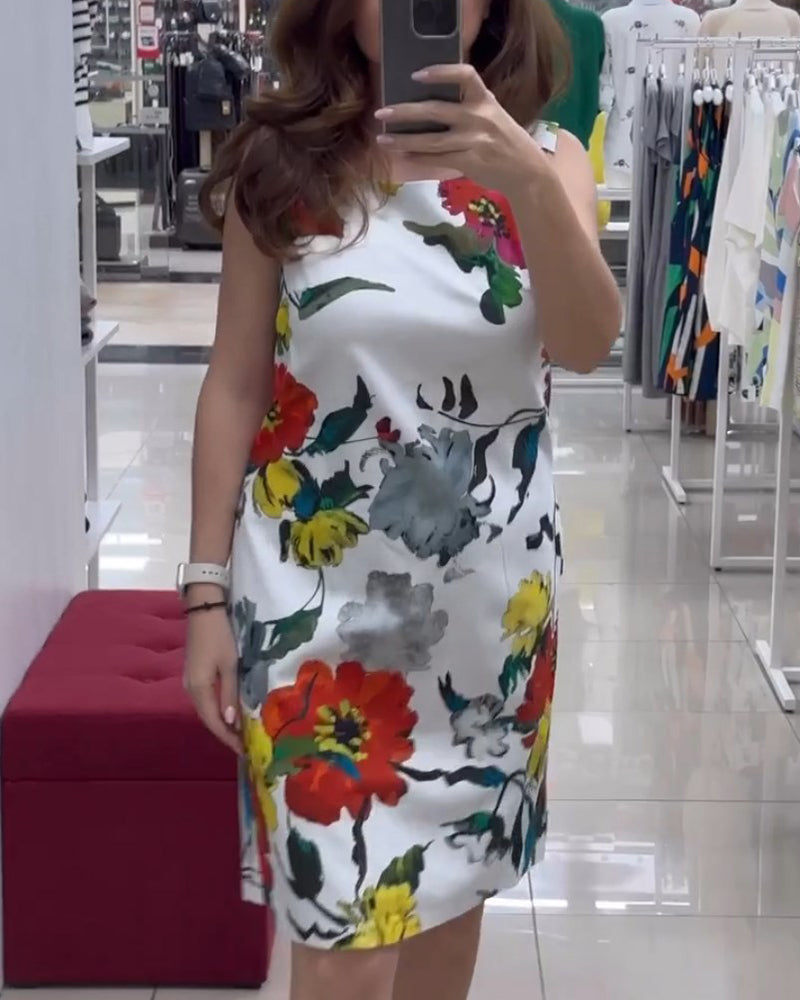 Robe élégante sans manches à imprimé floral