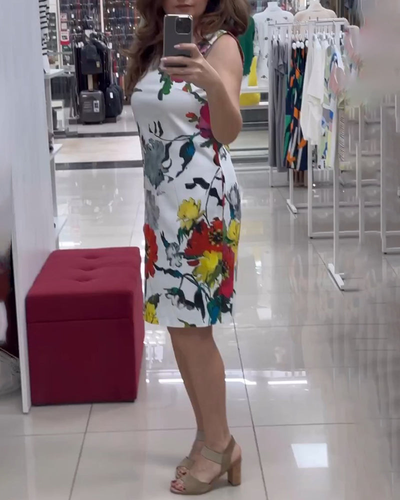Robe élégante sans manches à imprimé floral