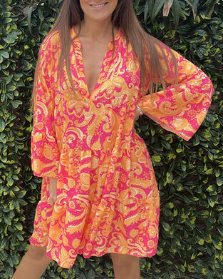 Robe manches 3/4 col v