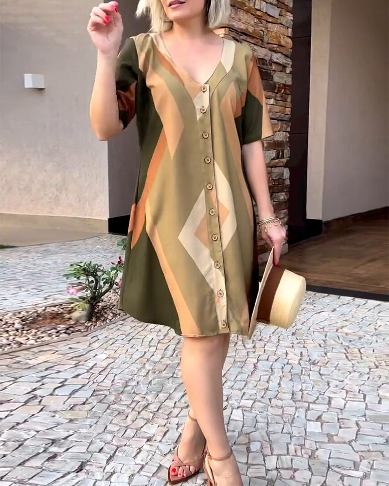 Robe chemise à col v et manches courtes