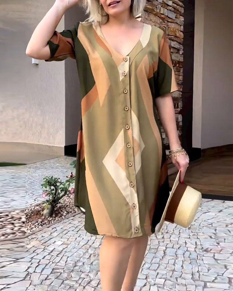 Robe chemise à col v et manches courtes