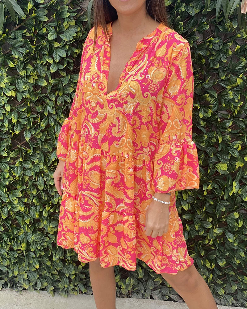 Robe manches 3/4 col v