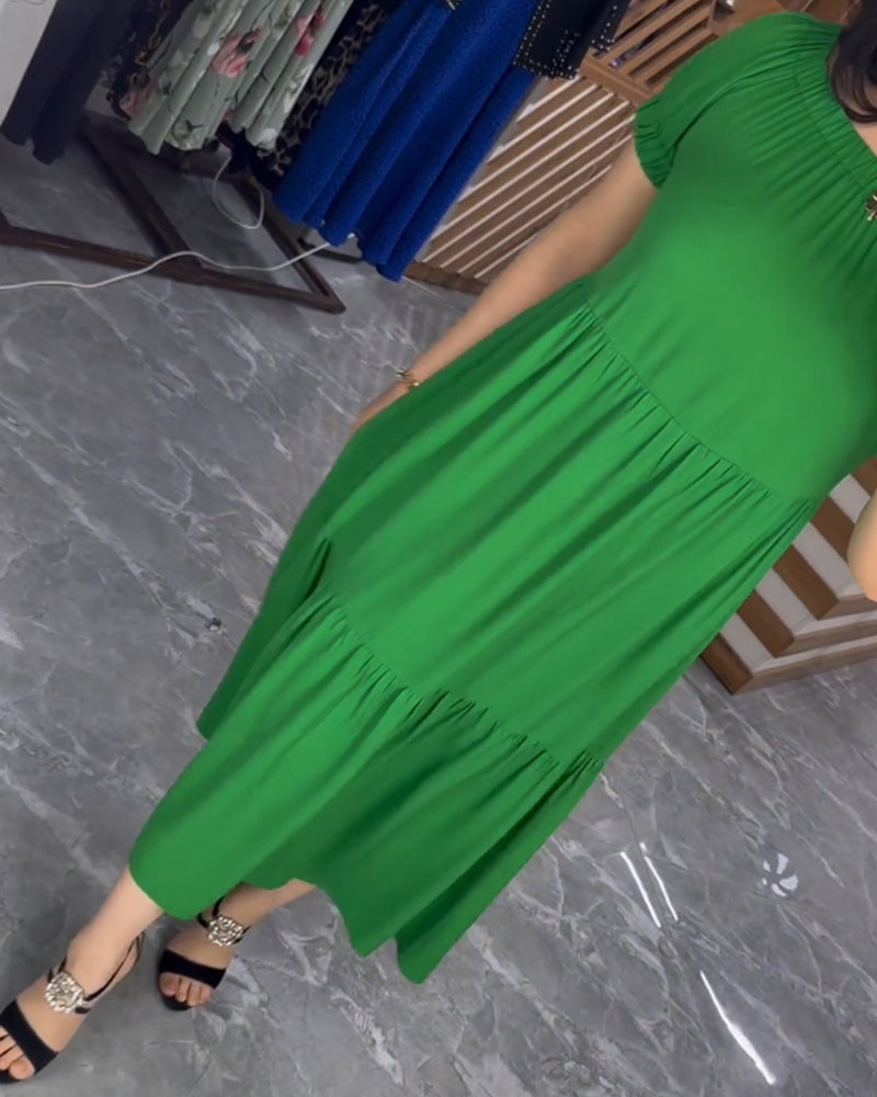 Robe col rond de couleur unie à manches courtes