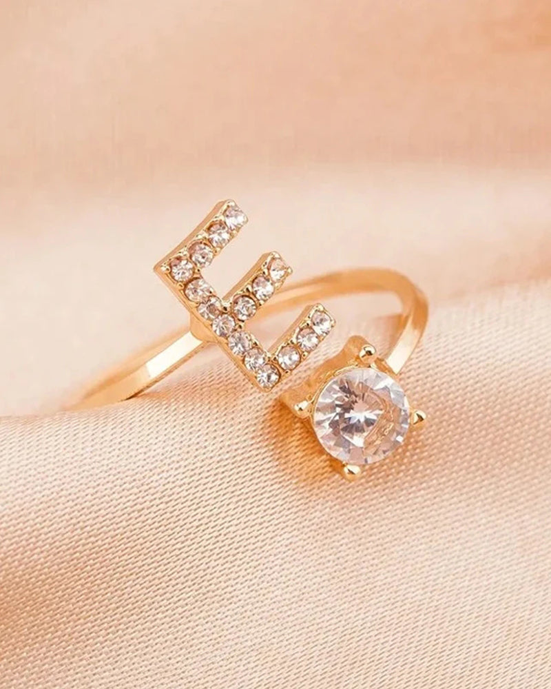 Bague ouverte en zircone avec initiales