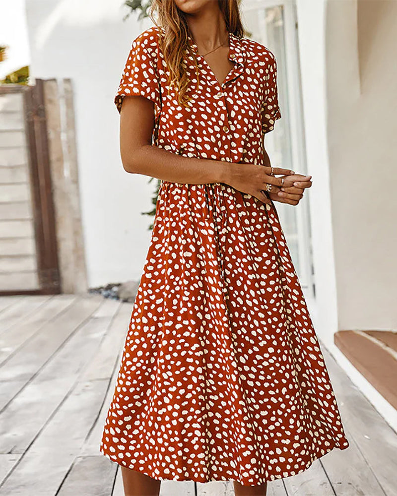 Robe col V avec imprimé pois