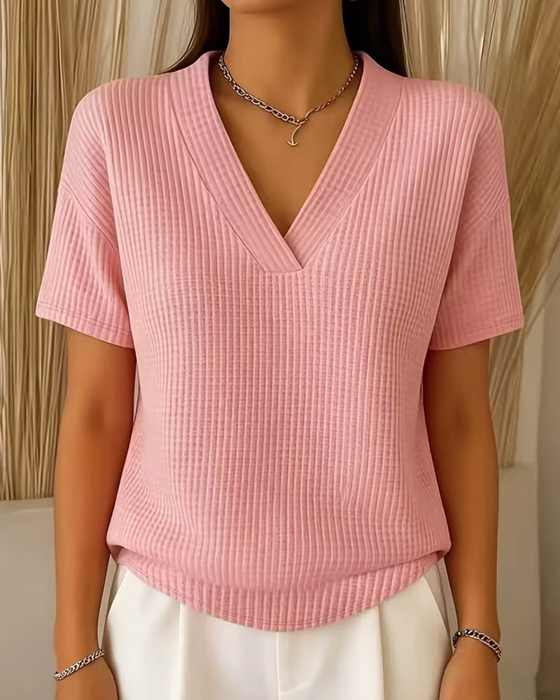 Tee-Shirt Col V Uni Polyvalent Manches Courtes