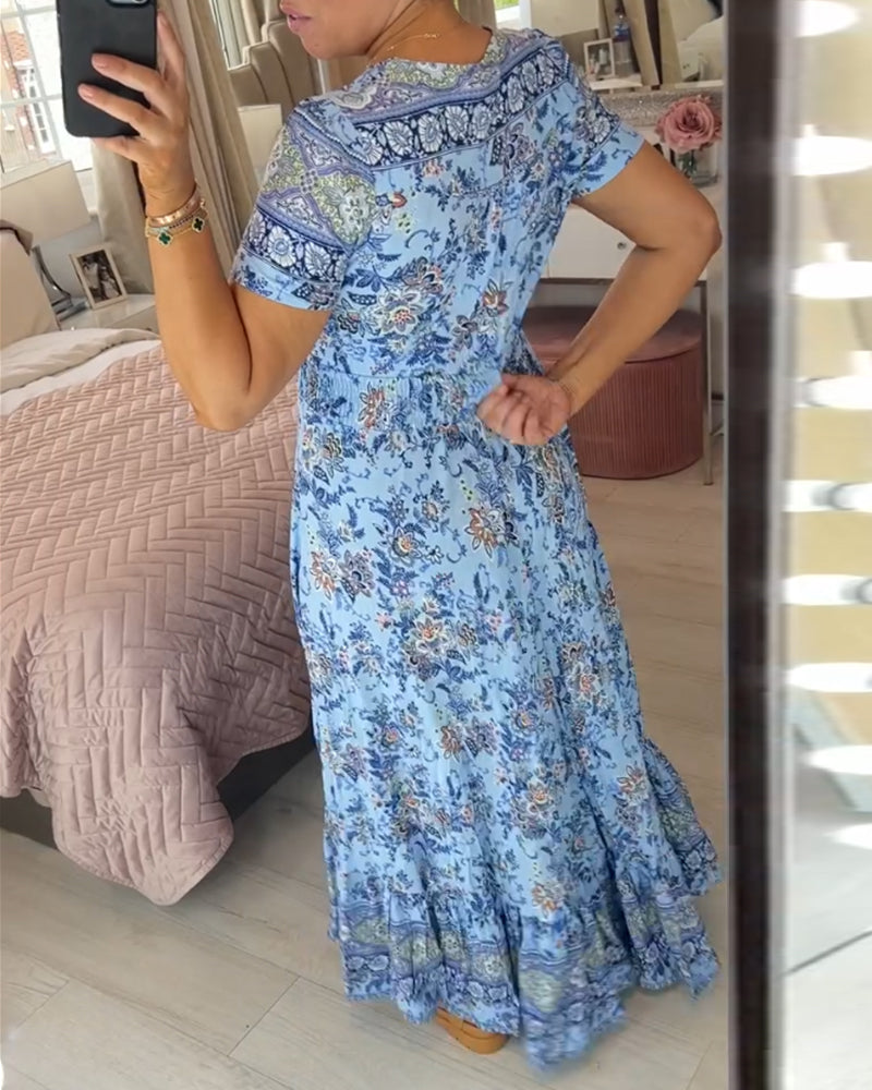 Robe col V à imprimé fleuri