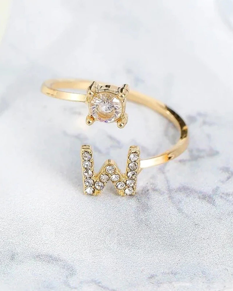 Bague ouverte en zircone avec initiales