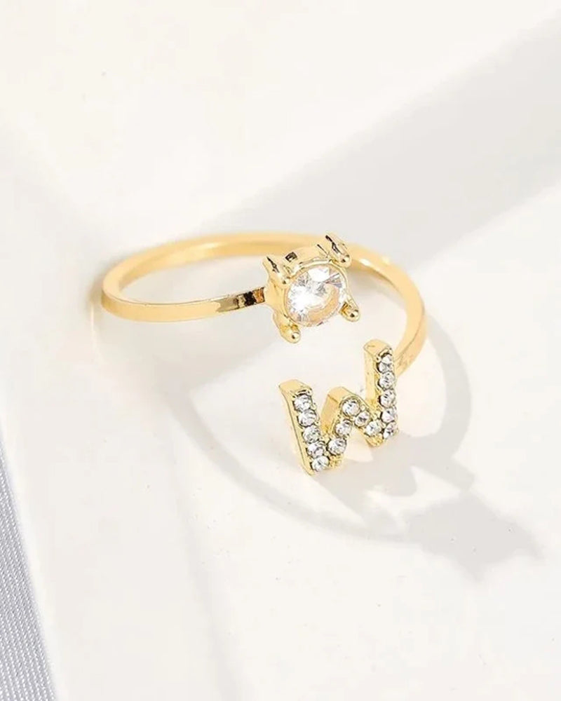 Bague ouverte en zircone avec initiales