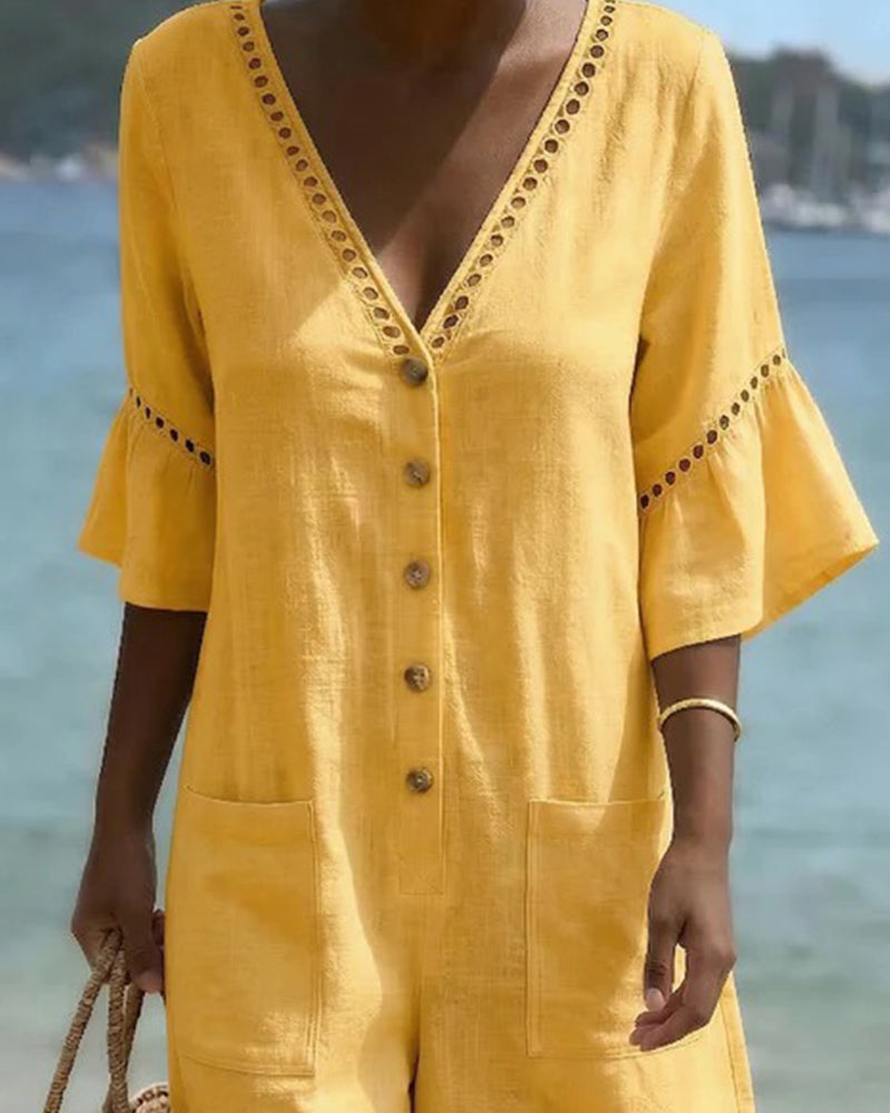 Combinaison Col V Unie Découpée