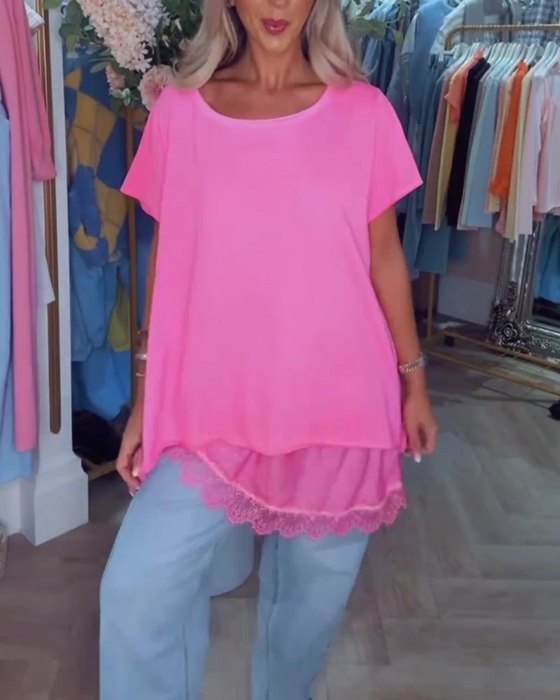 T-shirt Dentelle Assemblé Manche Courte