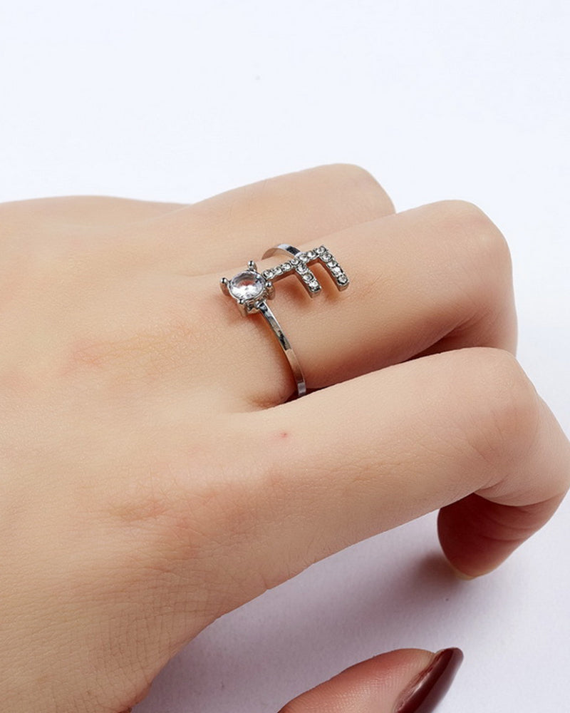 Bague ouverte en zircone avec initiales