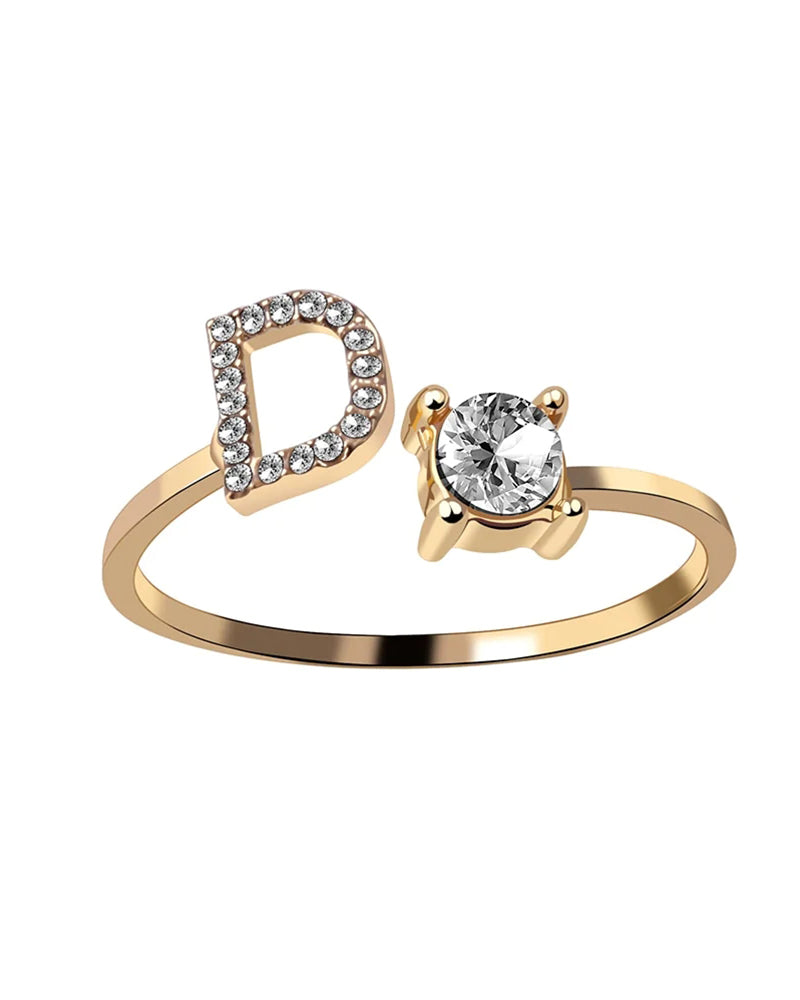 Bague ouverte en zircone avec initiales