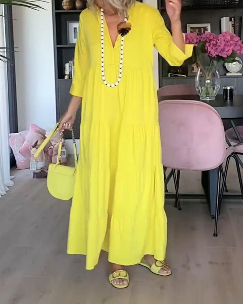 Robe patchwork décontractée avec poches à revers et couleur unie