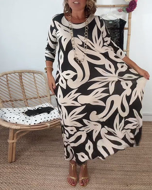 Robe À Col Rond Et Manches Longues Imprimée