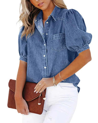 Chemise Bouton Pression Denim Manche Lanterne Lâche
