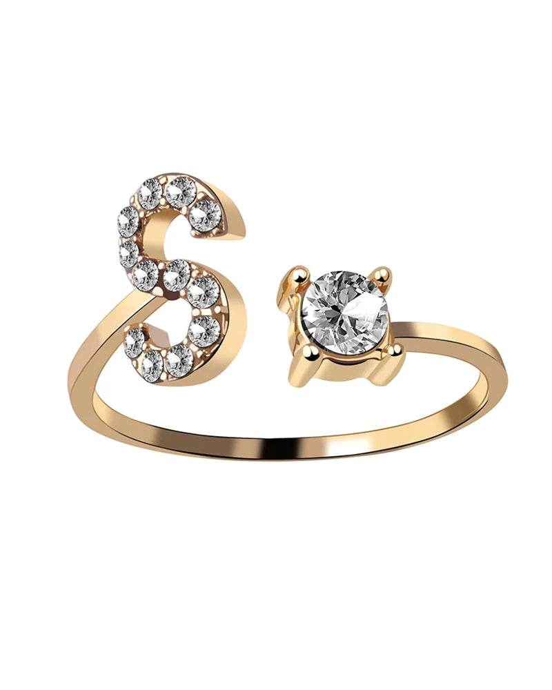 Bague ouverte en zircone avec initiales