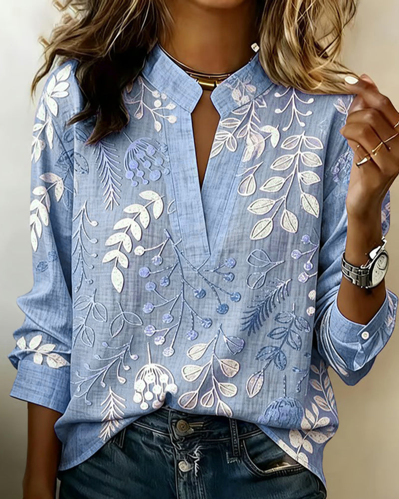 Blouse À Motif Floral Et Col Montant