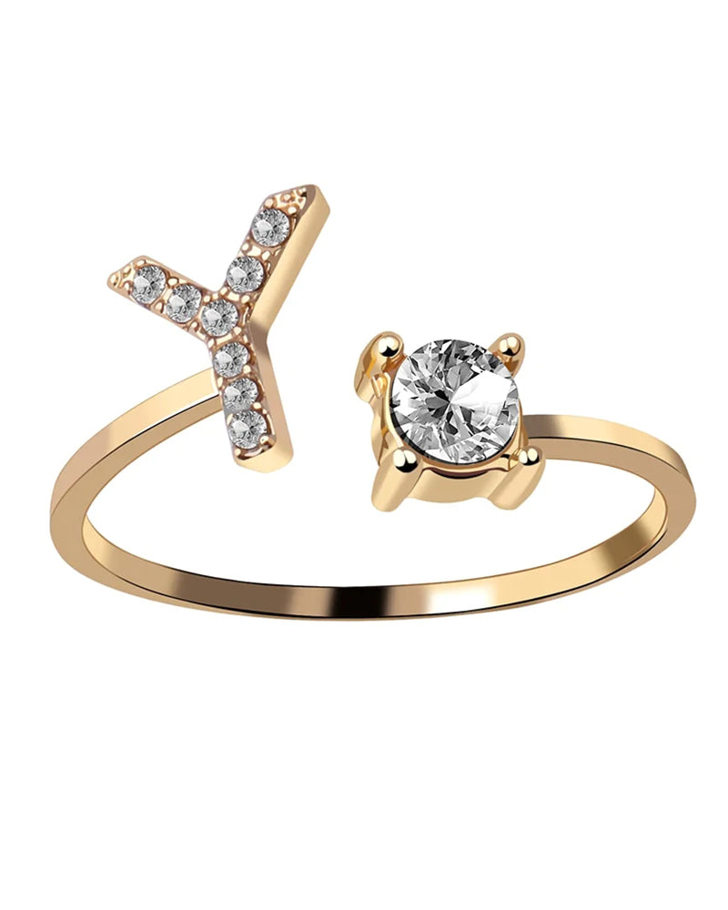 Bague ouverte en zircone avec initiales