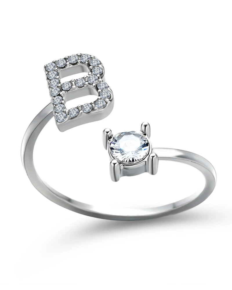 Bague ouverte en zircone avec initiales