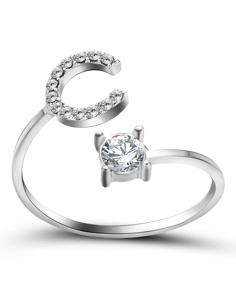 Bague ouverte en zircone avec initiales