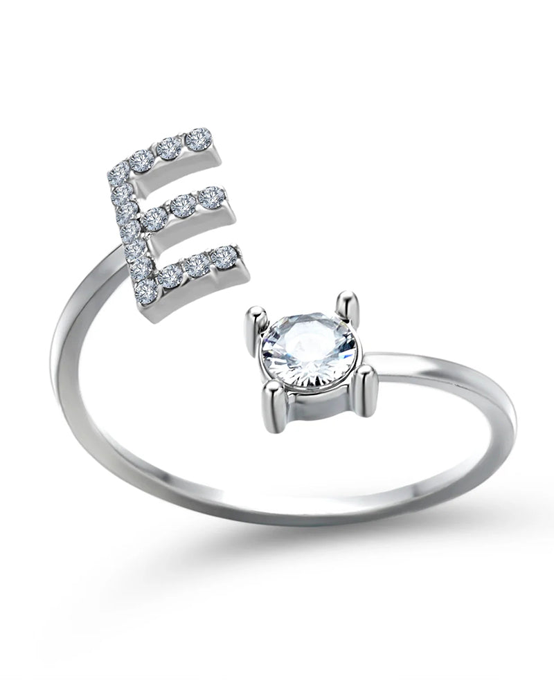 Bague ouverte en zircone avec initiales