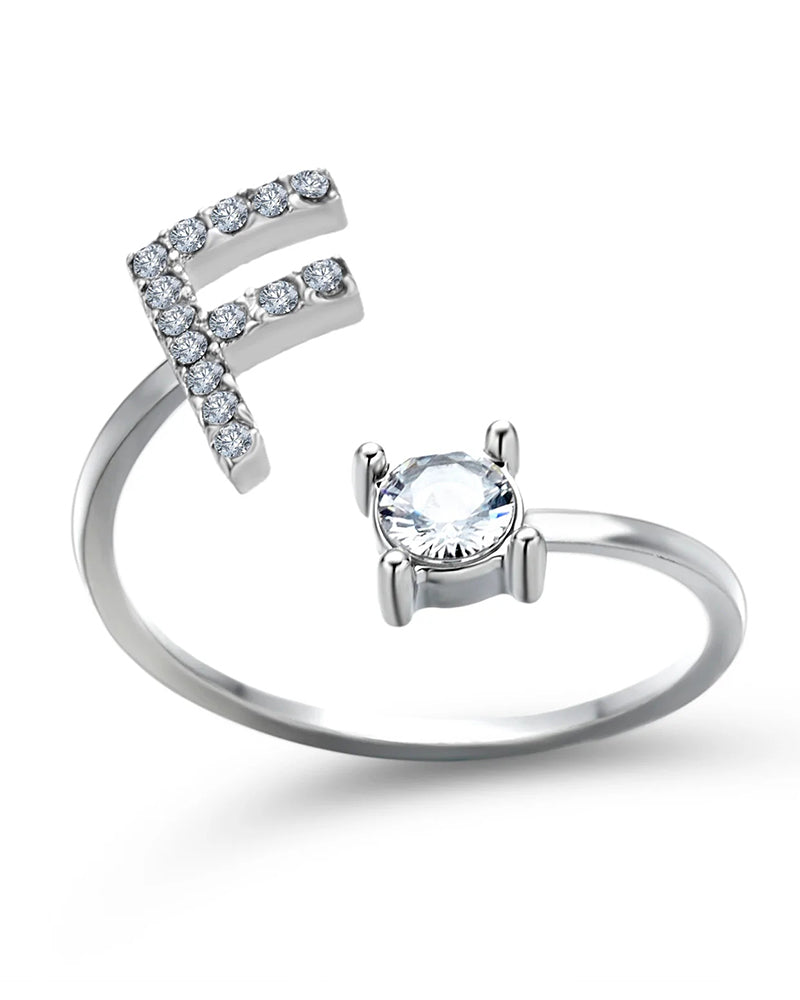 Bague ouverte en zircone avec initiales