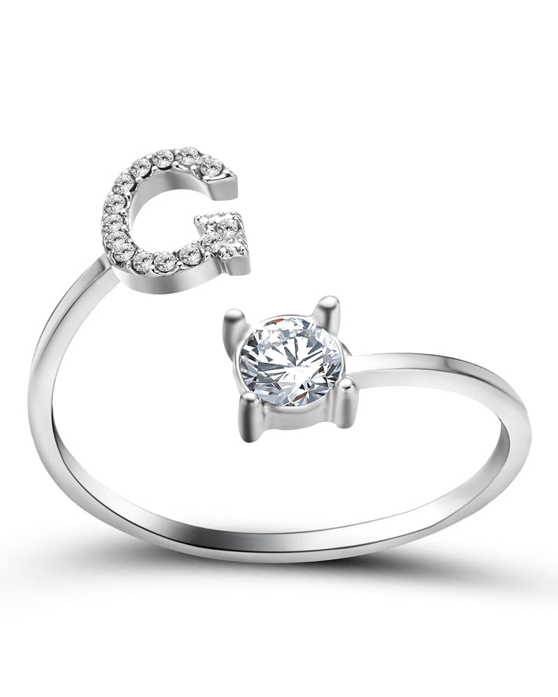 Bague ouverte en zircone avec initiales