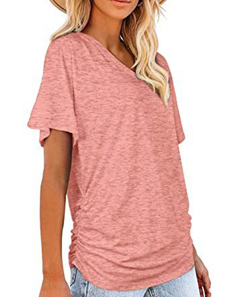 T-Shirt Plissé Uni Col En V