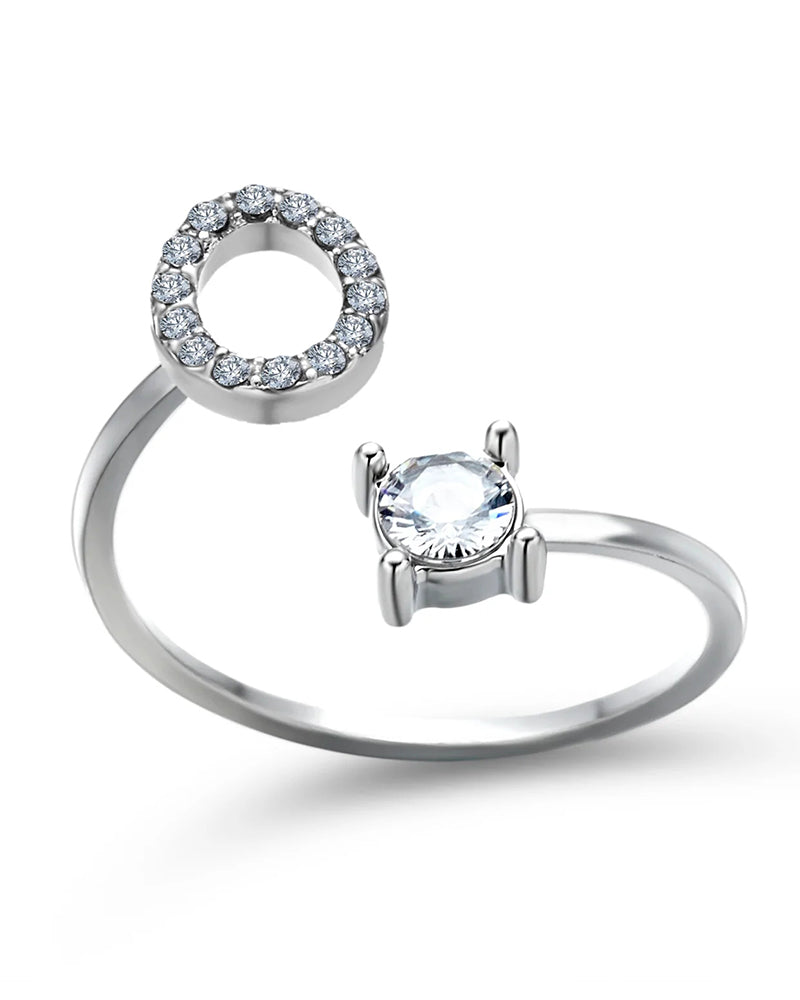 Bague ouverte en zircone avec initiales