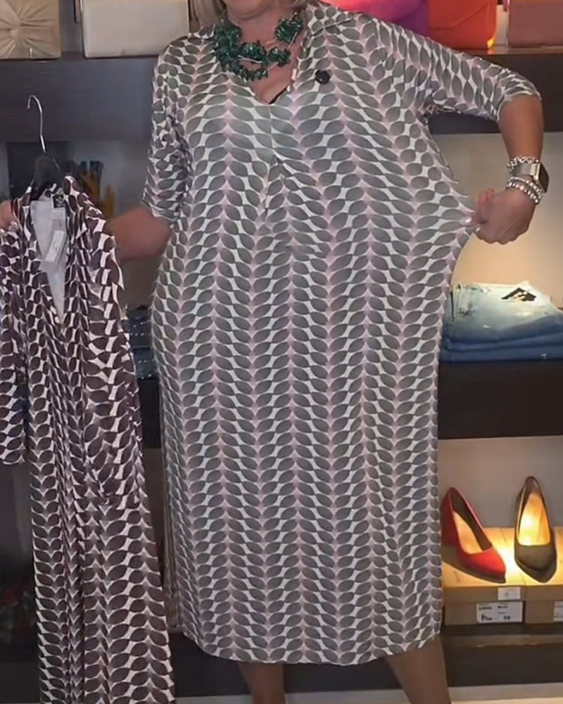 Robe À Motif Géométrique Et Col En V