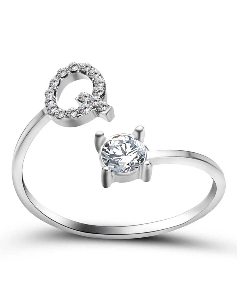 Bague ouverte en zircone avec initiales