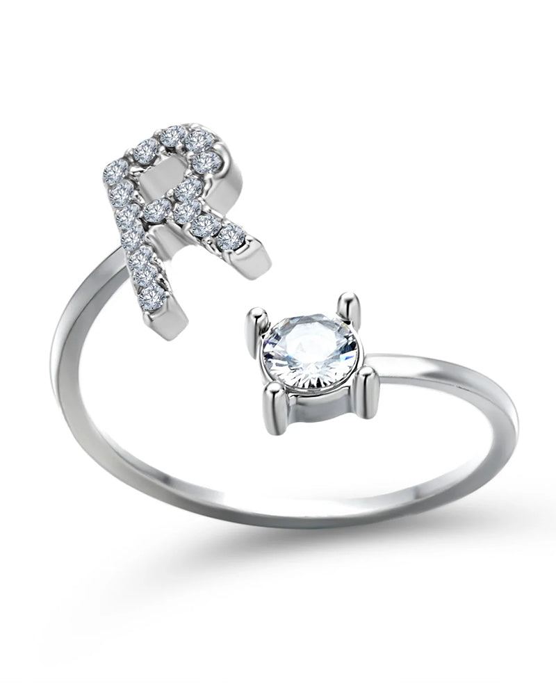 Bague ouverte en zircone avec initiales