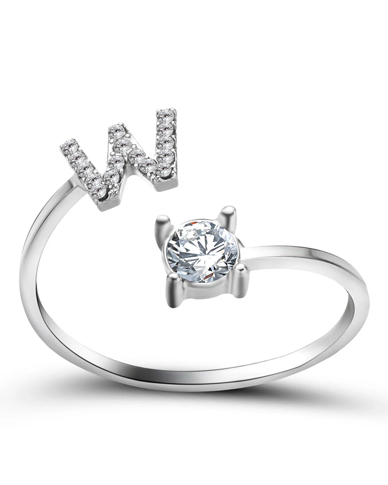 Bague ouverte en zircone avec initiales