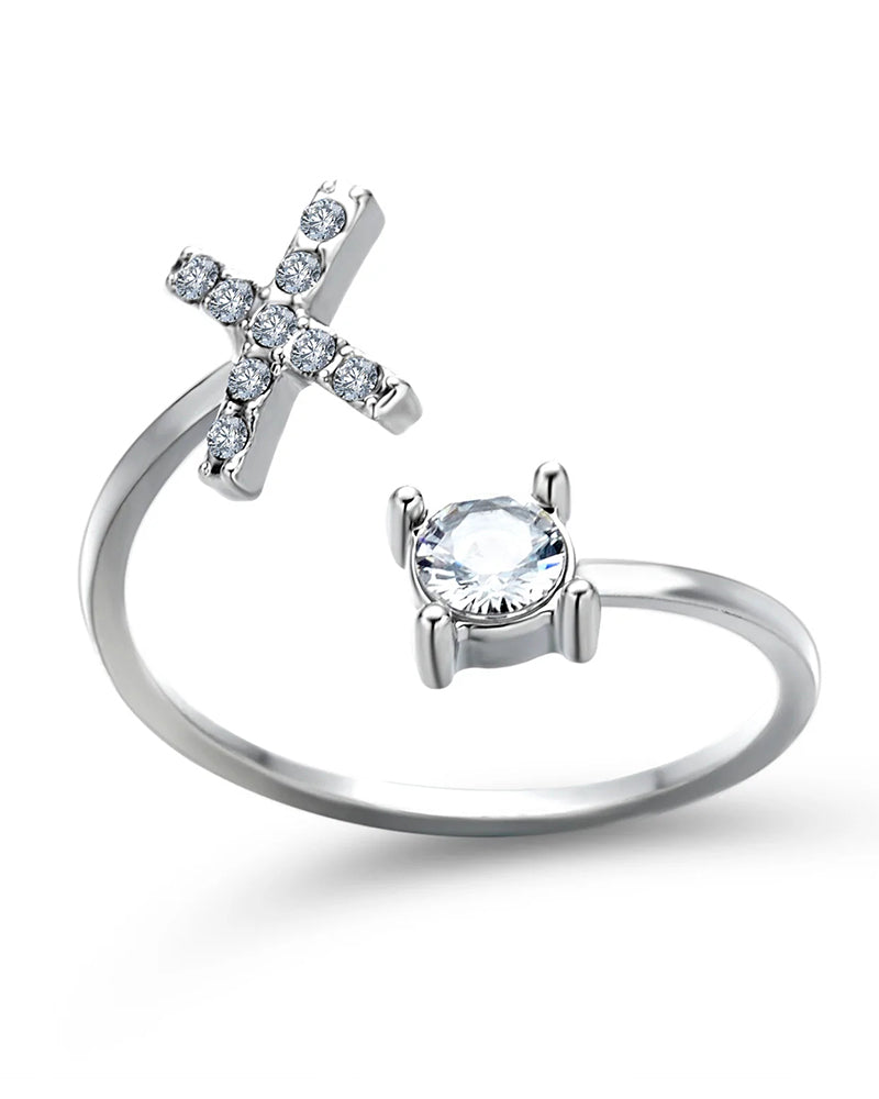 Bague ouverte en zircone avec initiales