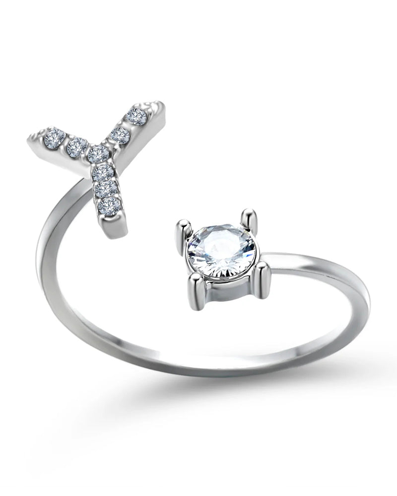 Bague ouverte en zircone avec initiales